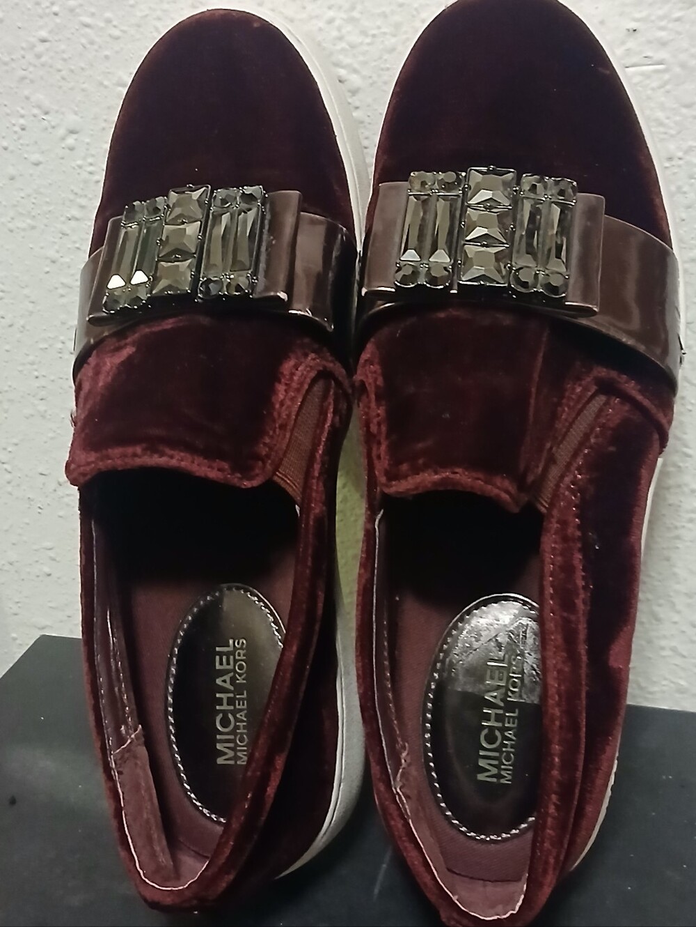 MICHAEL Michael Kors Maroon Velvet Rhinestone Slip-On Sneakers Size 7M